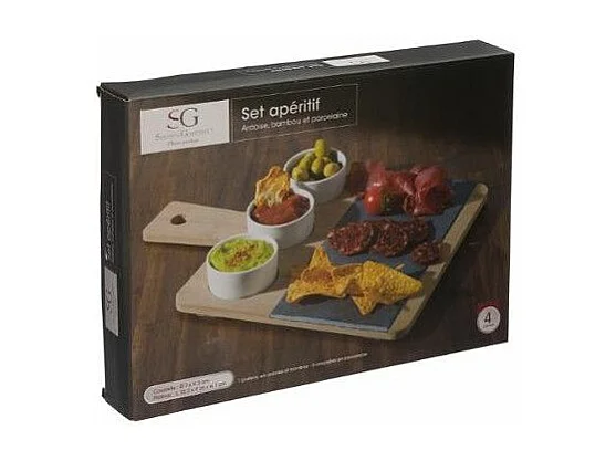 Set Apéritif 4 Pièces "Ardoise" 35cm Naturel