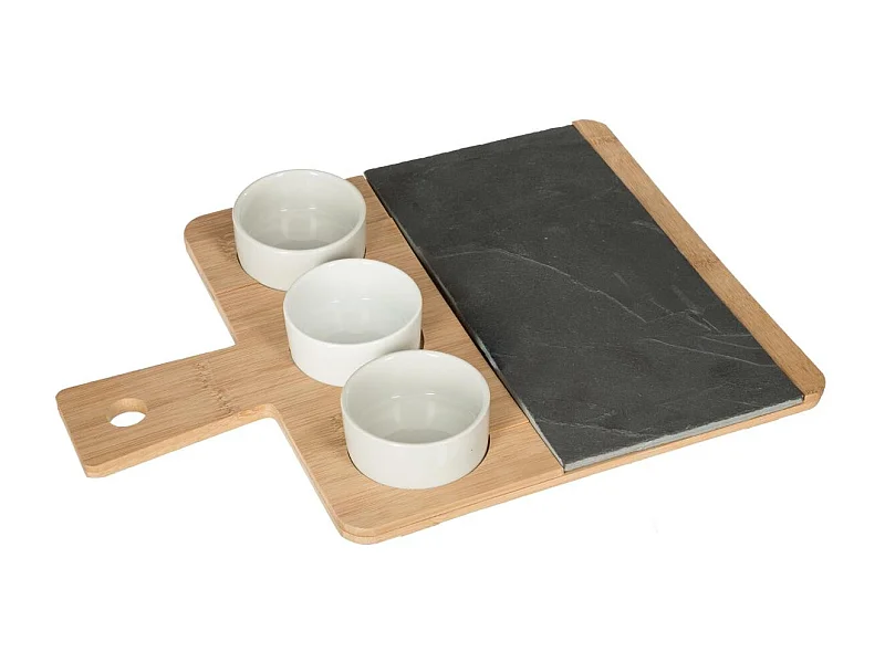 Set Apéritif 4 Pièces "Ardoise" 35cm Naturel