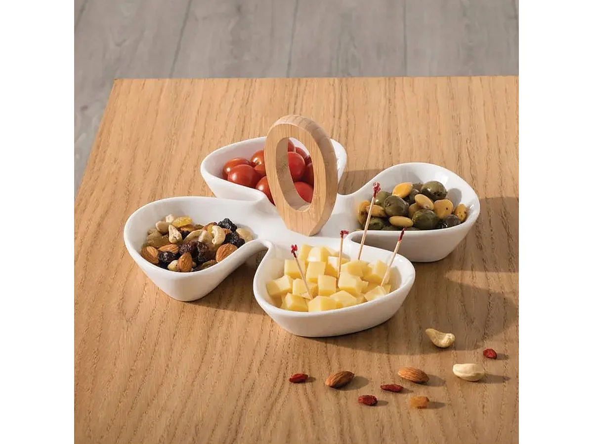Plat Apéritif à Poignée "Trèfle" 28cm Blanc