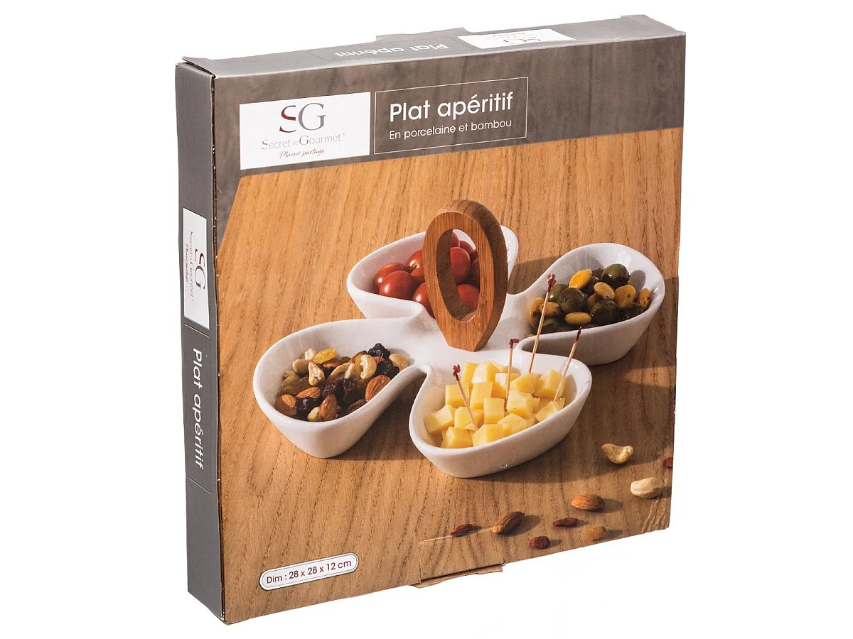 Plat Apéritif à Poignée "Trèfle" 28cm Blanc