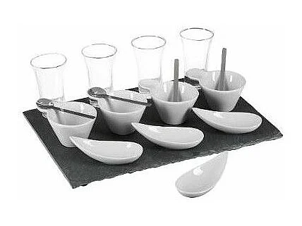 Service Apéritif Ardoise "17 Pièces" 32cm Gris & Blanc