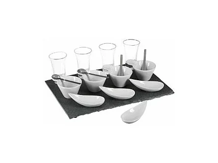 Service Apéritif Ardoise "17 Pièces" 32cm Gris & Blanc
