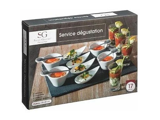 Service Apéritif Ardoise "17 Pièces" 32cm Gris & Blanc