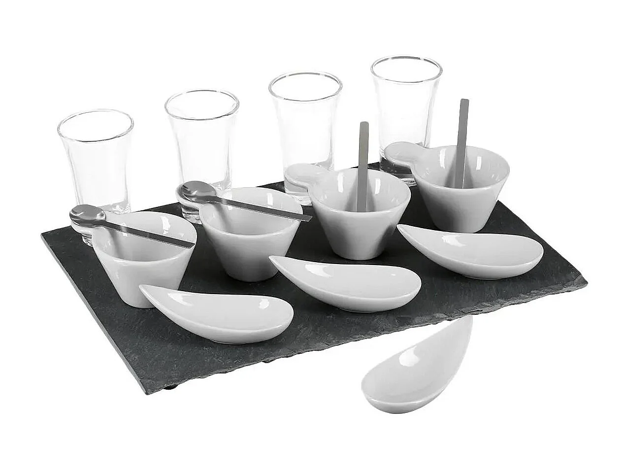 Service Apéritif Ardoise "17 Pièces" 32cm Gris & Blanc