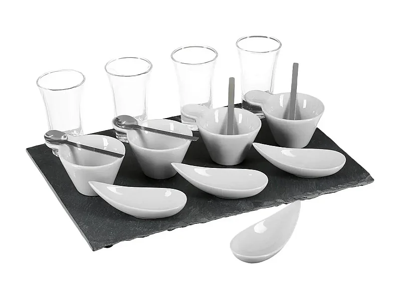 Service Apéritif Ardoise "17 Pièces" 32cm Gris & Blanc
