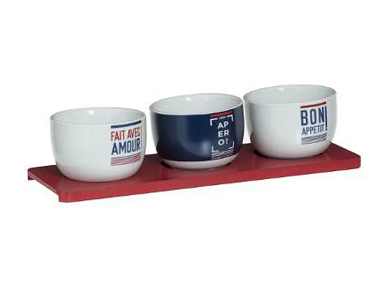 Set Apéritif 4 Pièces "French" 27cm Blanc & Bleu