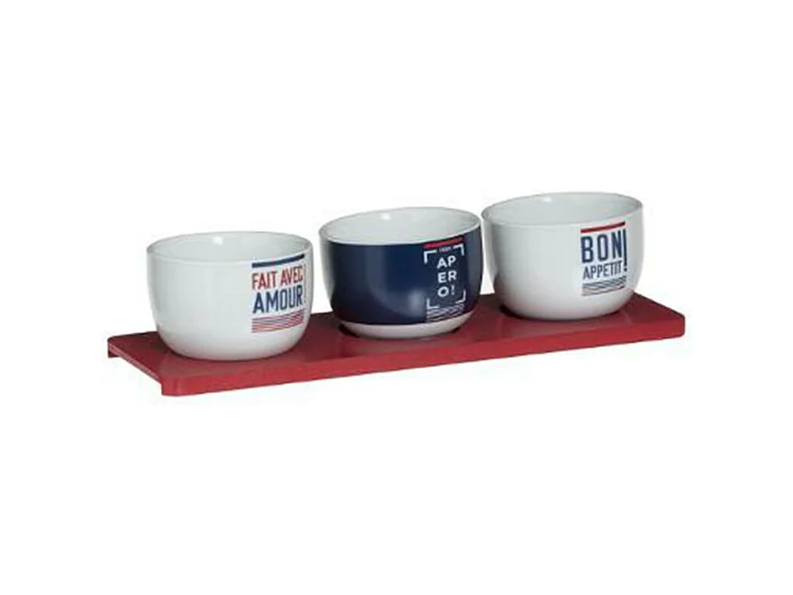 Set Apéritif 4 Pièces "French" 27cm Blanc & Bleu