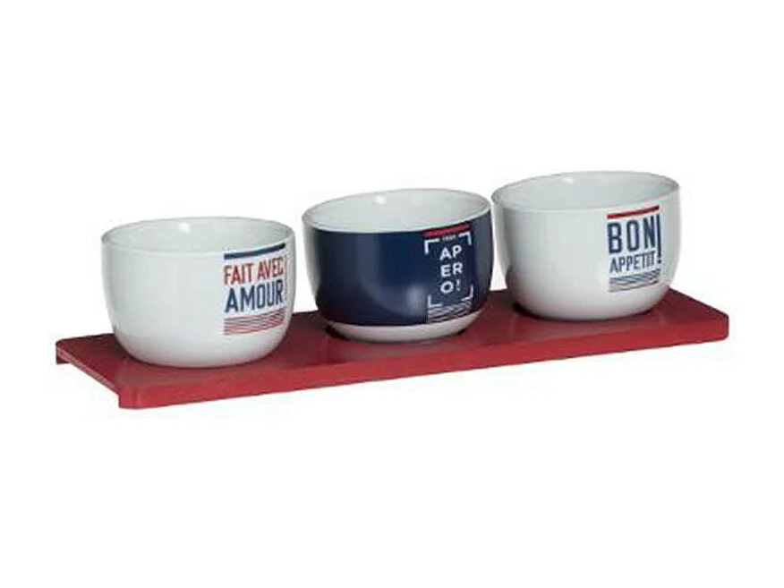 Set Apéritif 4 Pièces "French" 27cm Blanc & Bleu