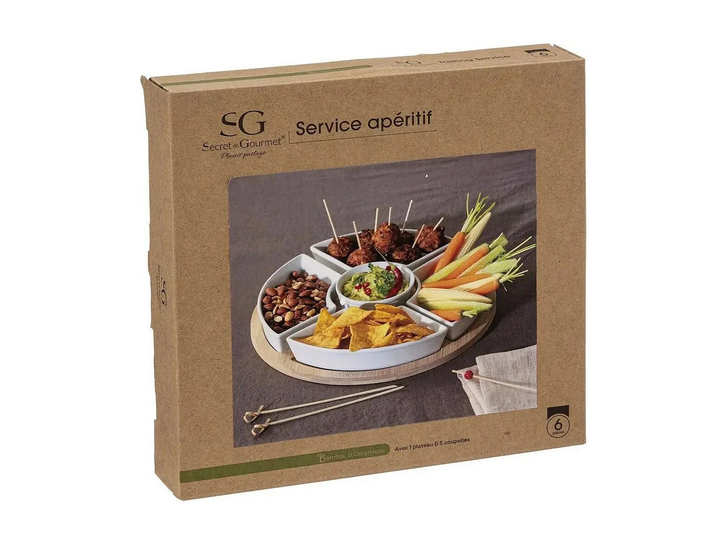 Set Apéritif 6 Pièces "Bambou" 27cm Blanc