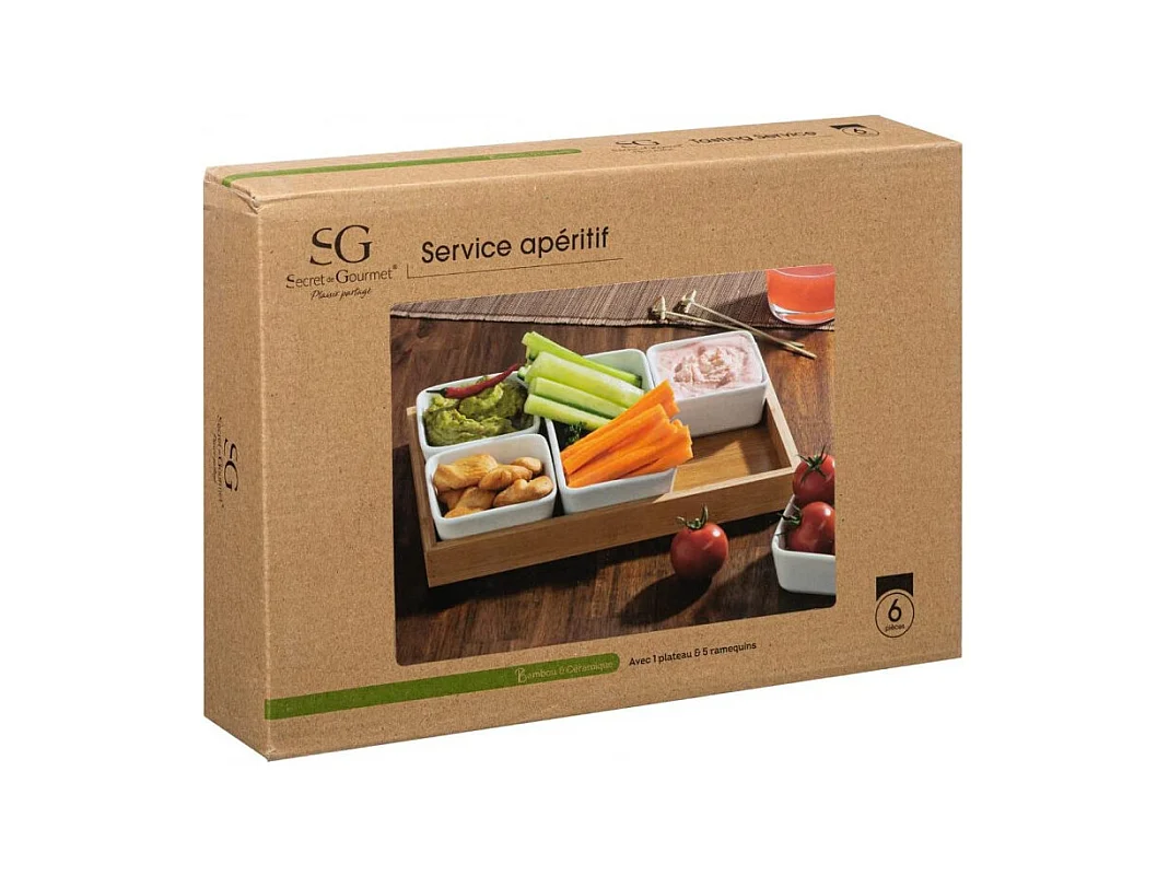 Set Apéritif 6 Pièces "Bambou" 28cm Naturel