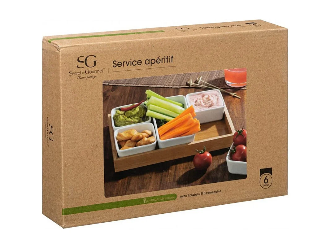 Set Apéritif 6 Pièces "Bambou" 28cm Naturel