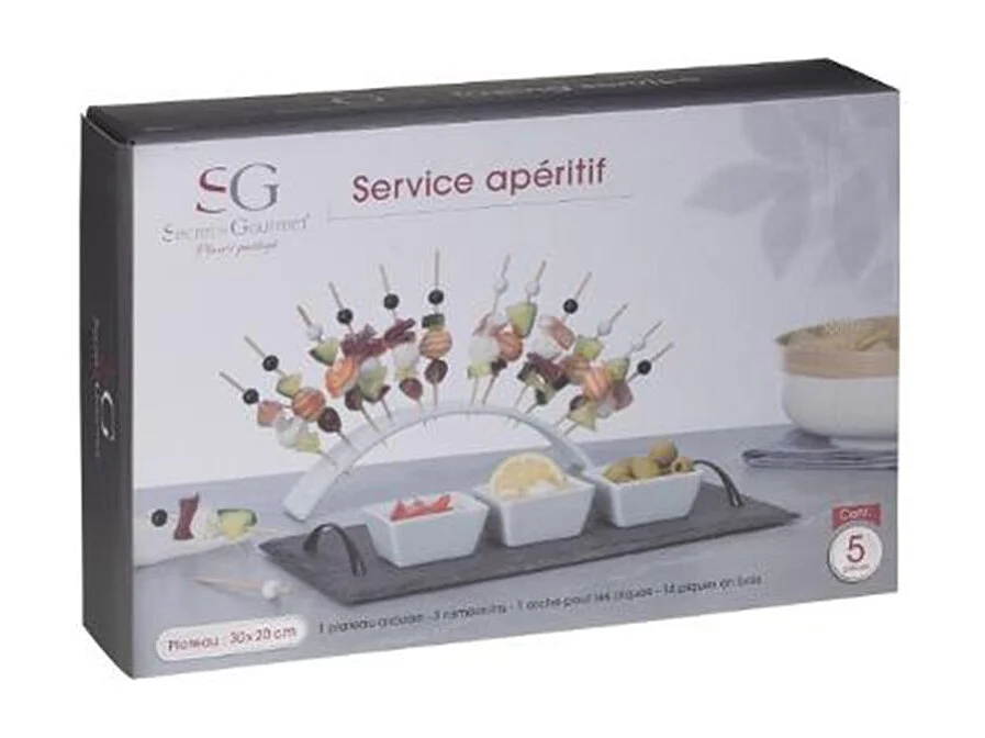 Set Apéritif 5 Pièces "Arc" 30cm Noir & Blanc