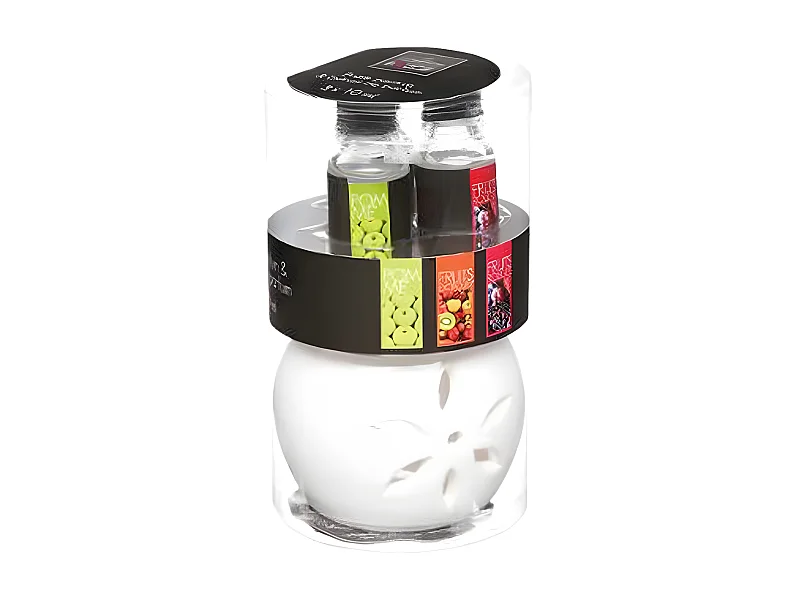 Brûle-Parfum & 3 Flacons d'Huiles "Pura" 10ml Fruits