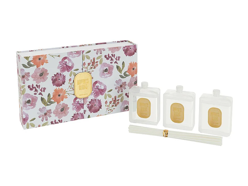 Coffret 3 Diffuseurs de Parfum "Happiness Blooms" 22cm Mimosa & Rose
