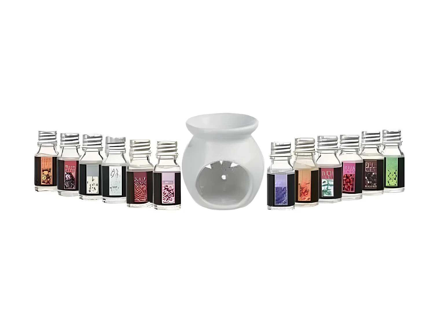 Brûle-Parfum & 12 Flacons d'Huiles 10ml Blanc