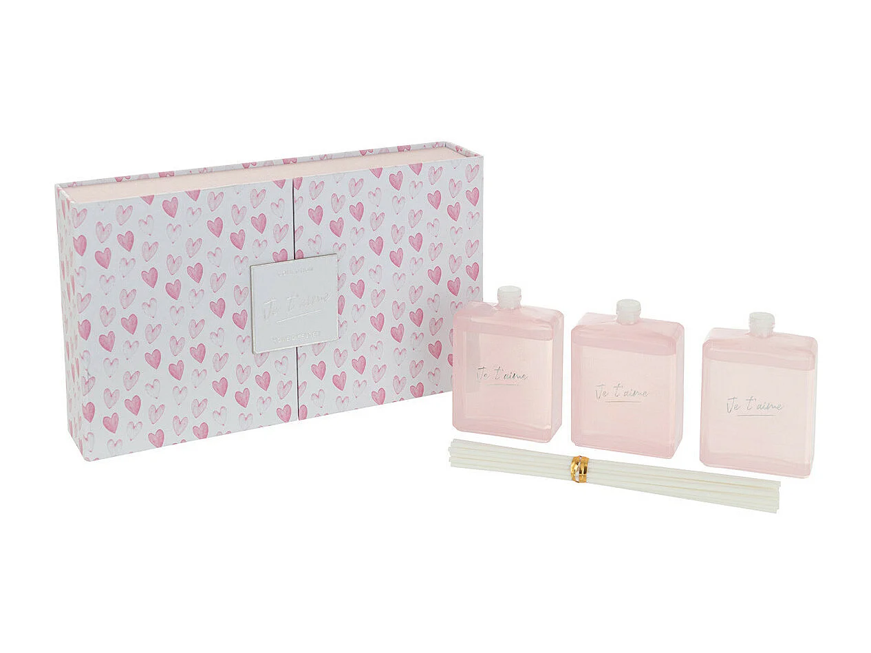 Coffret 3 Huiles Parfumées "Je t'Aime" 16cm Mimosa & Rose