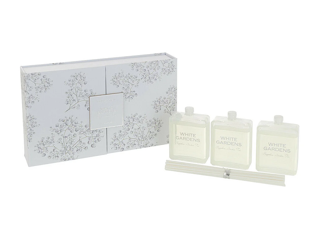 Coffret 3 Huiles Parfumées "White Gardens" 22cm Sapphire Amber Tea