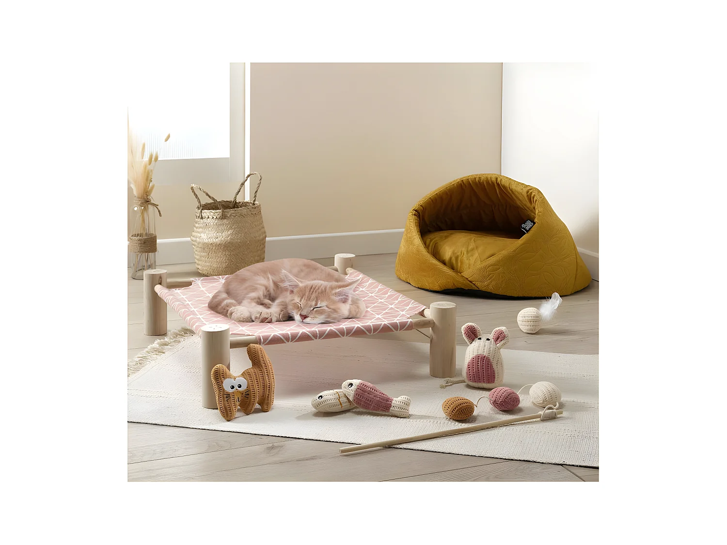 Lit Hamac pour Chat en Bois "Boho" 53cm Rose