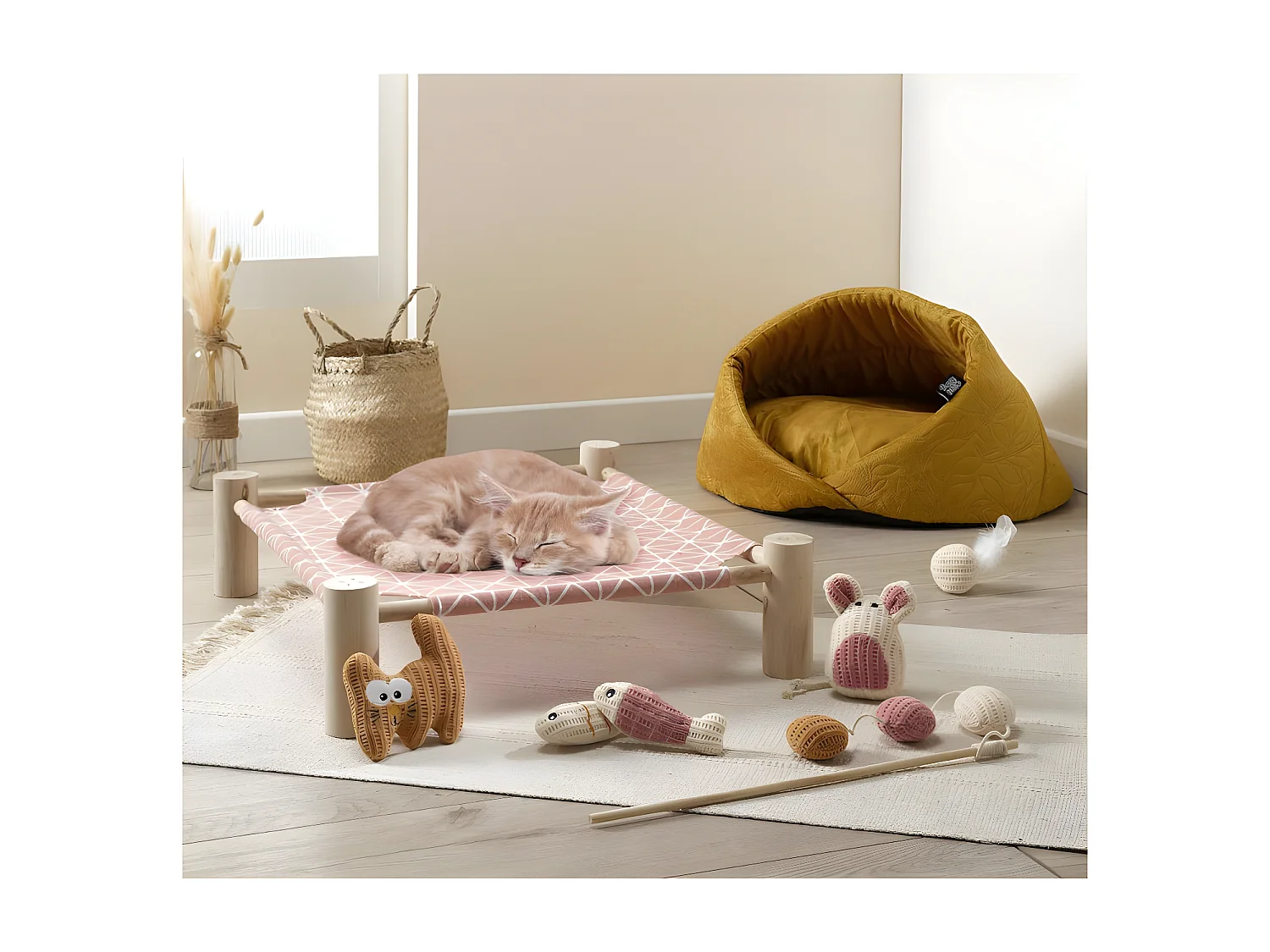 Lit Hamac pour Chat en Bois "Boho" 53cm Moutarde