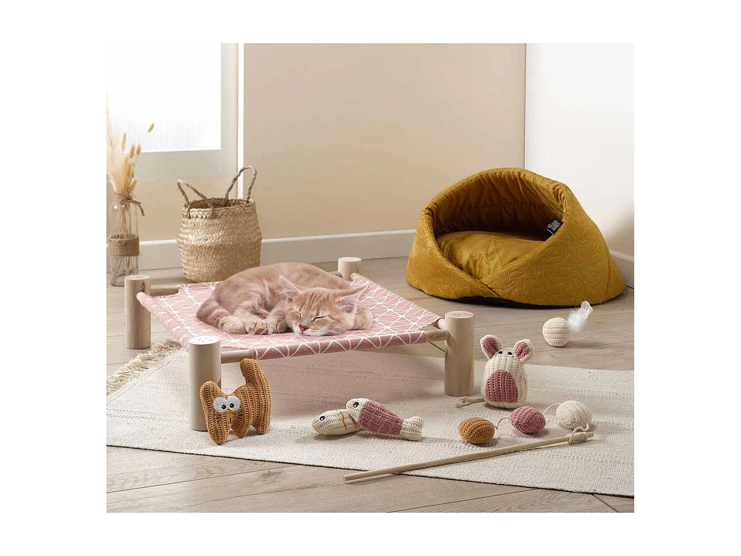 Lit Hamac pour Chat en Bois "Boho" 53cm Moutarde