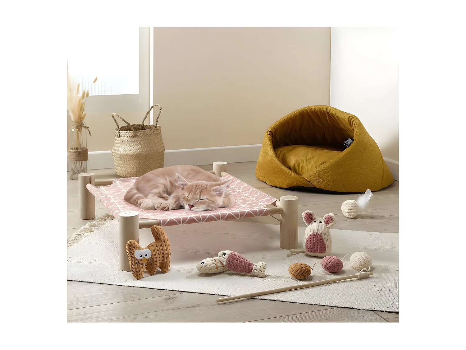 Lit Hamac pour Chat en Bois "Boho" 53cm Naturel