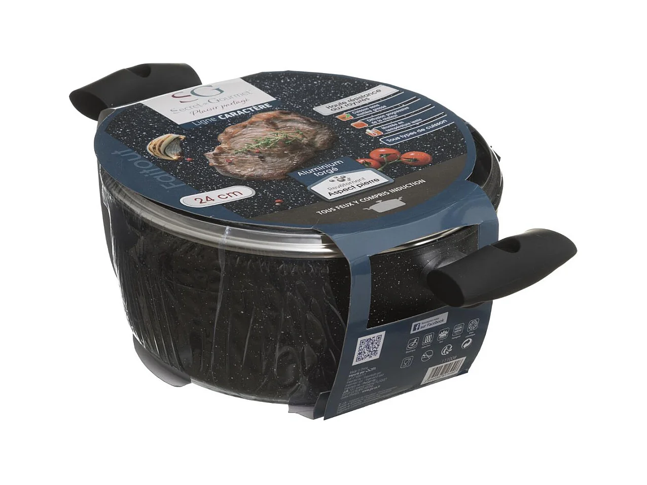 Faitout en Aluminium & Couvercle "Pierre" 28cm Noir