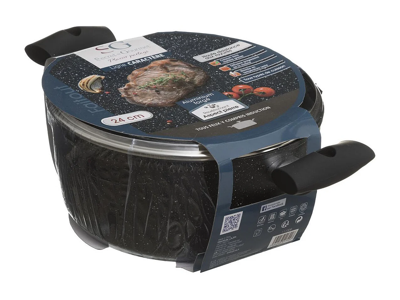 Faitout en Aluminium & Couvercle "Pierre" 28cm Noir