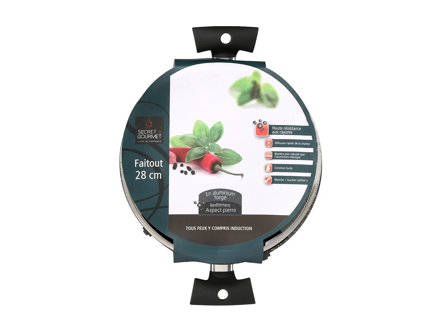 Faitout en Aluminium & Couvercle "Pierre" 28cm Noir