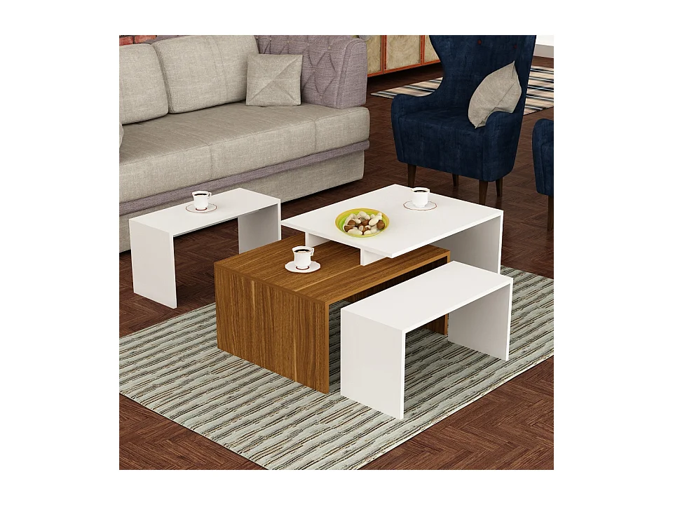 Table basse DILARA 105 cm blanc et bois