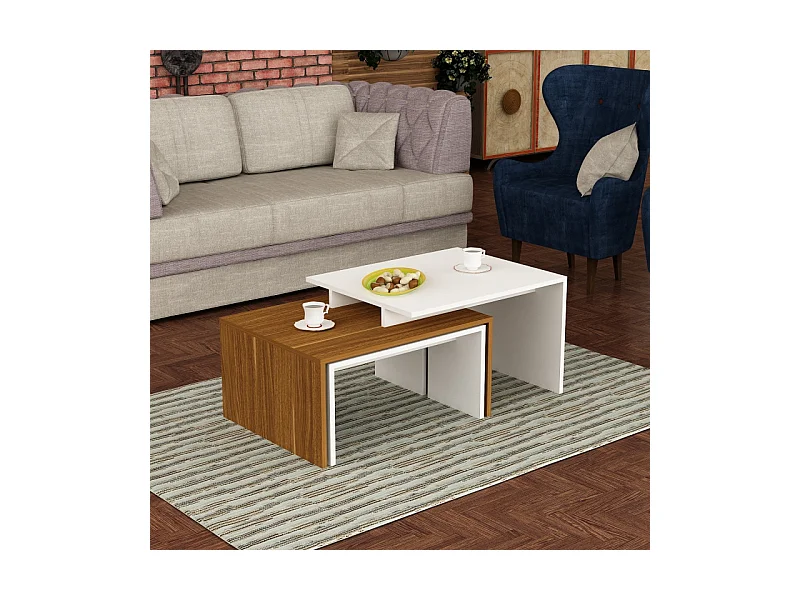 Table basse DILARA 105 cm blanc et bois