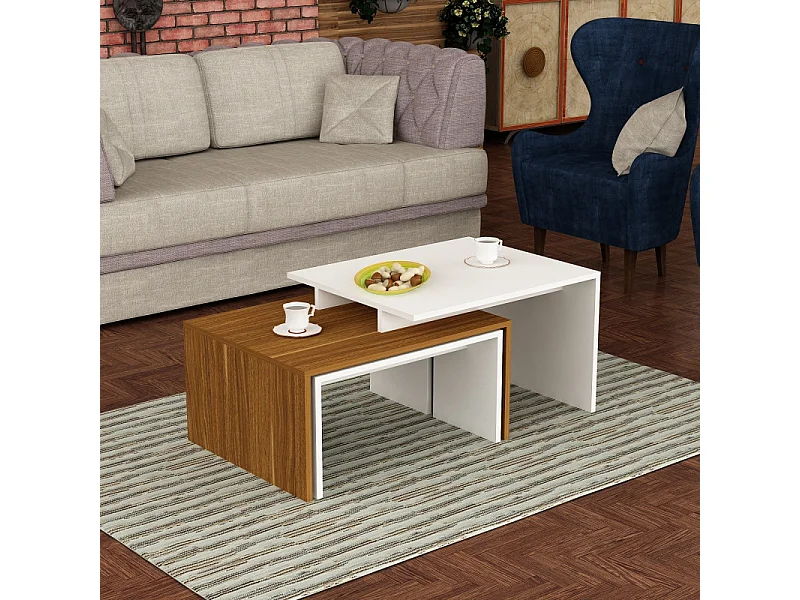 Table basse DILARA 105 cm blanc et bois