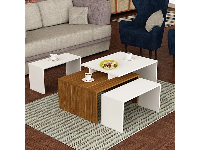 Table basse DILARA 105 cm blanc et bois