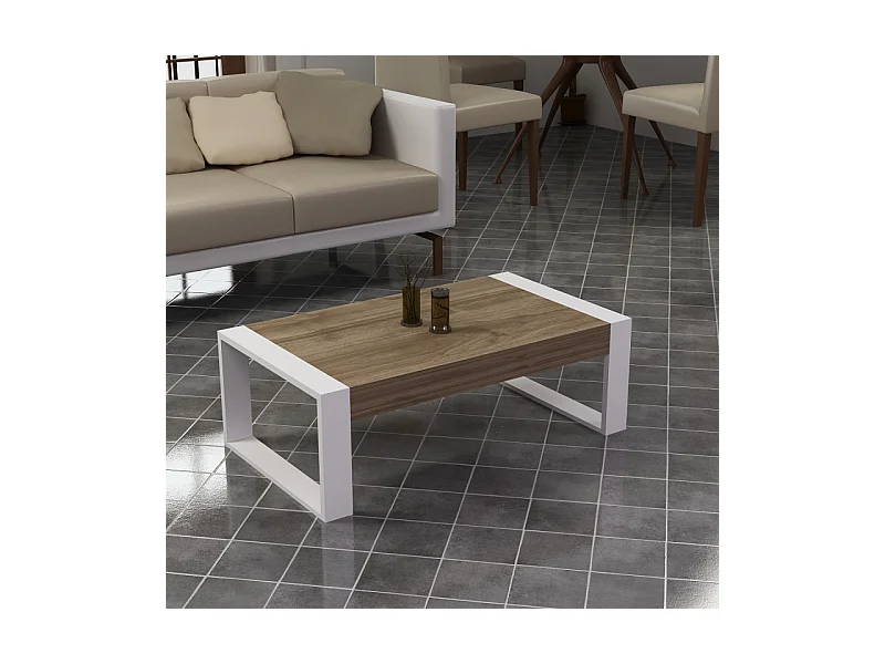 Table basse RETRO 90 cm blanc-chêne