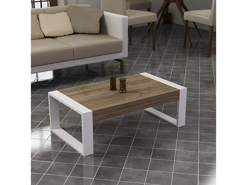 Table basse RETRO 90 cm blanc-chêne