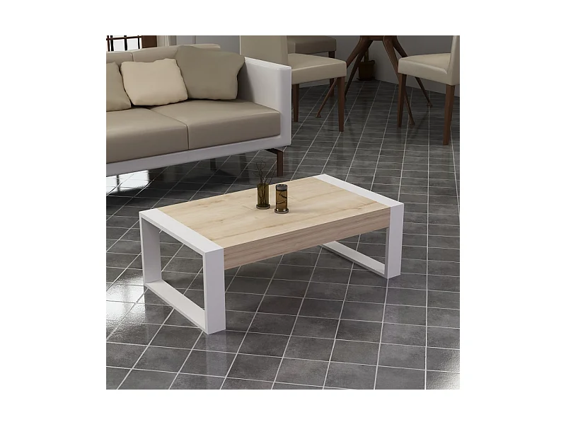 Table basse RETRO 90 cm blanc-pin