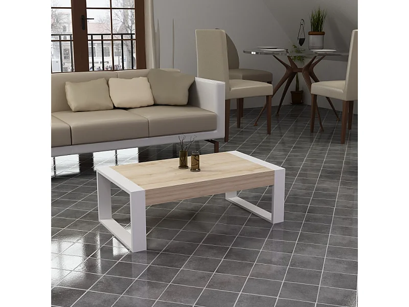 Table basse RETRO 90 cm blanc-pin