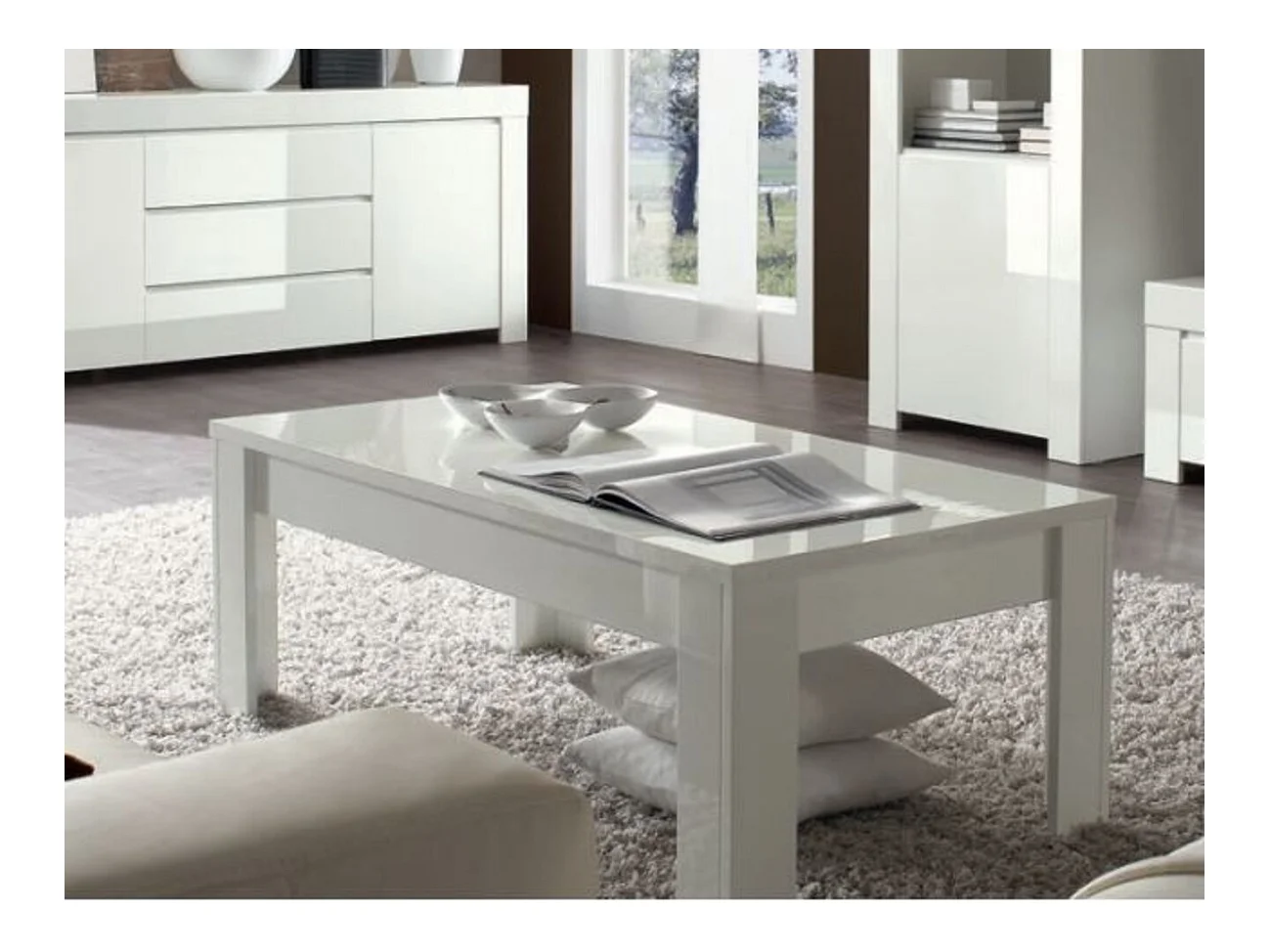 Table basse LAZARRO 122 cm blanc laqué