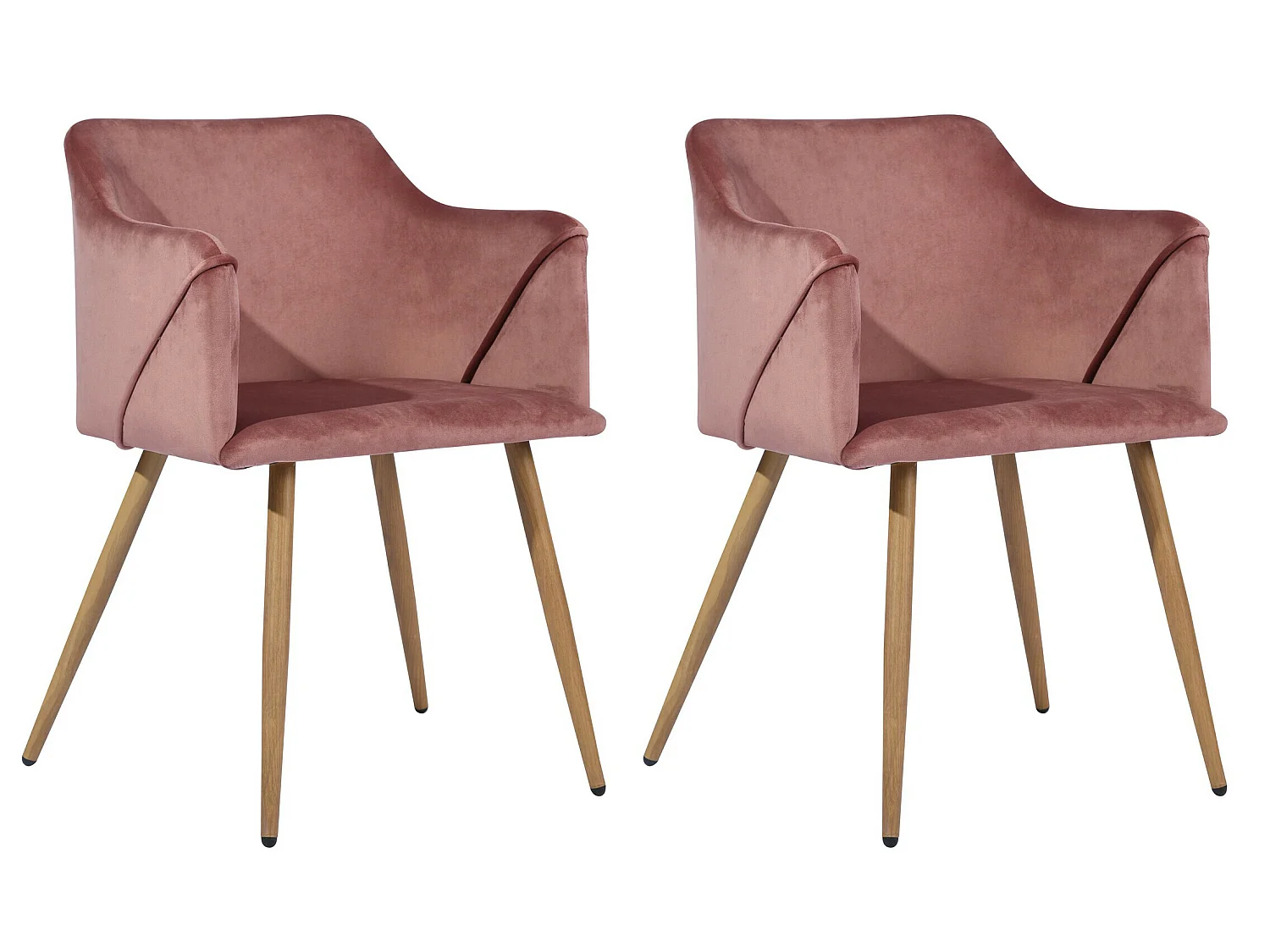 URBAN MEUBLE Lot de 2 chaises scandinaves velours rose avec accoudoirs pieds chêne 53*54*75cm