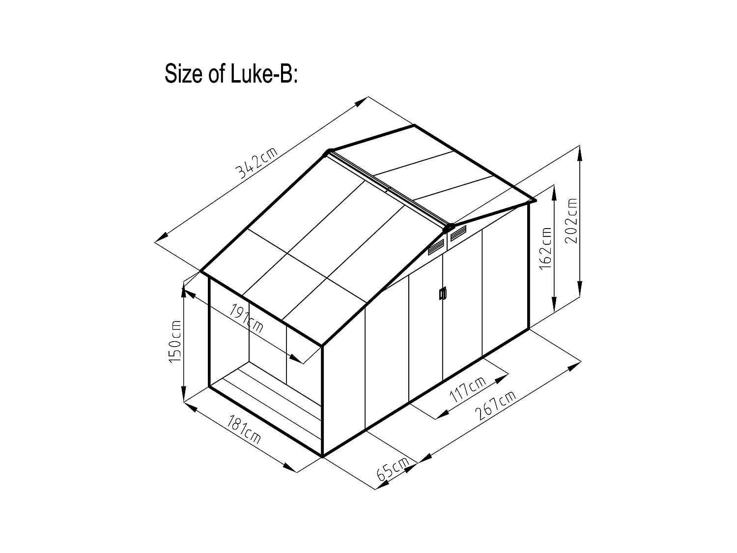 Caseta de jardín de acero anticorrosión con leñera techada 6,53 m² VENTOUX
