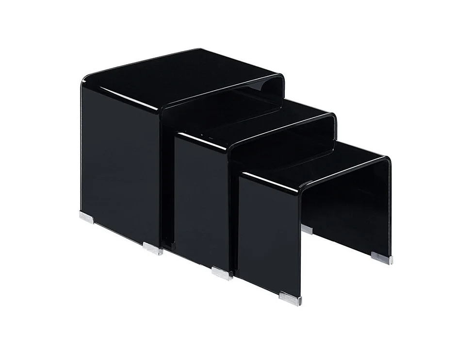 Lot de 3 tables basses gigogne en verre trempé noir - ICE