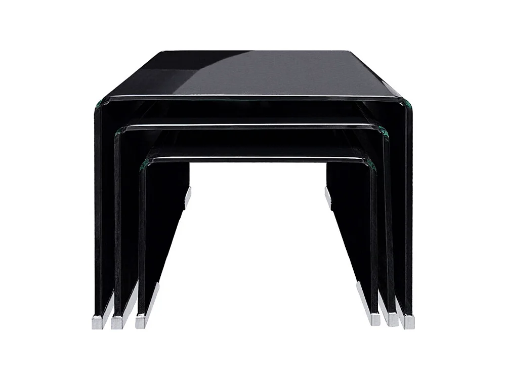 Lot de 3 tables basses gigogne en verre trempé noir - ICE