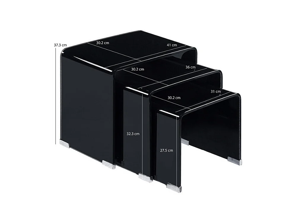 Lot de 3 tables basses gigogne en verre trempé noir - ICE