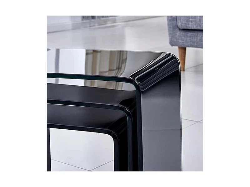 Lot de 3 tables basses gigogne en verre trempé noir - ICE