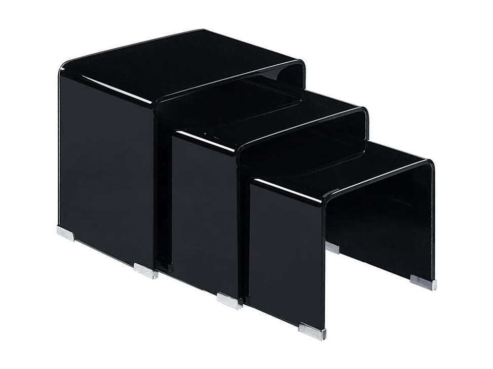 Lot de 3 tables basses gigogne en verre trempé noir - ICE