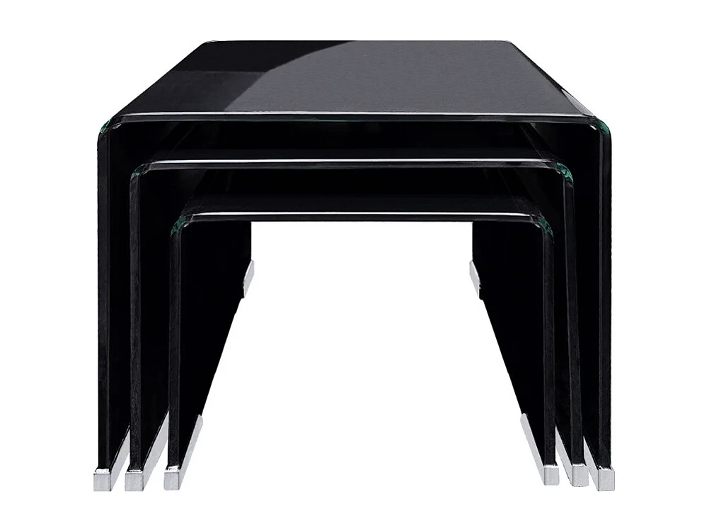 Lot de 3 tables basses gigogne en verre trempé noir - ICE