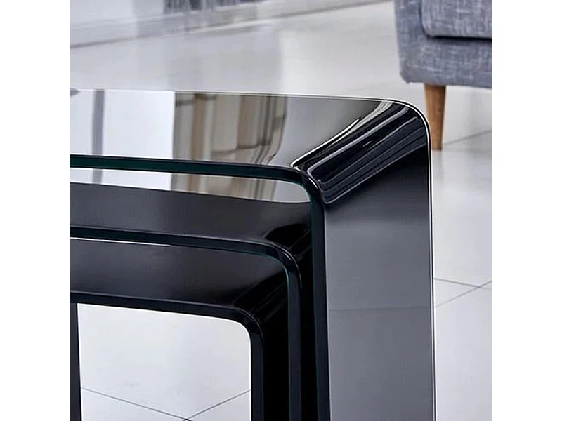 Lot de 3 tables basses gigogne en verre trempé noir - ICE
