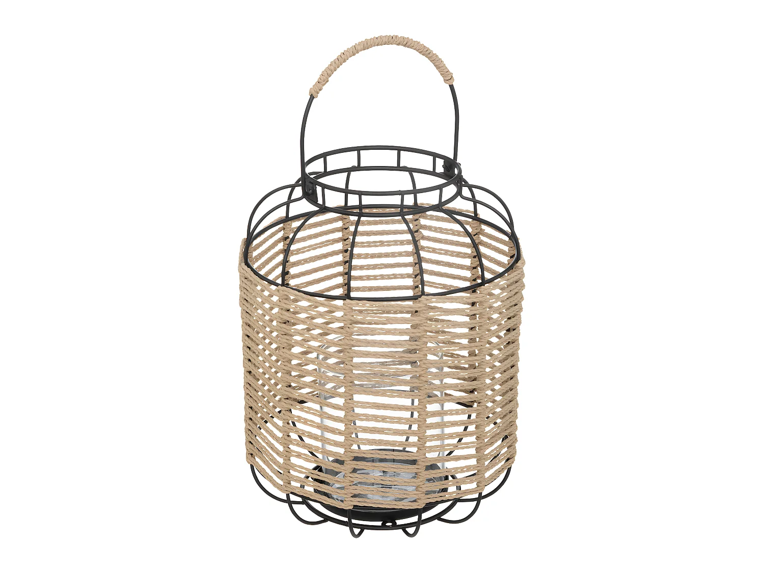 Lanterne Photophore en Métal et Corde Bougeoir en Verre  D 22 x H 27,5 cm