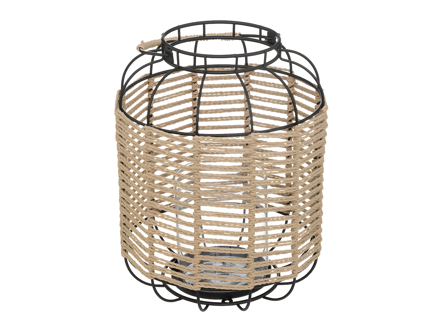 Lanterne Photophore en Métal et Corde Bougeoir en Verre  D 22 x H 27,5 cm