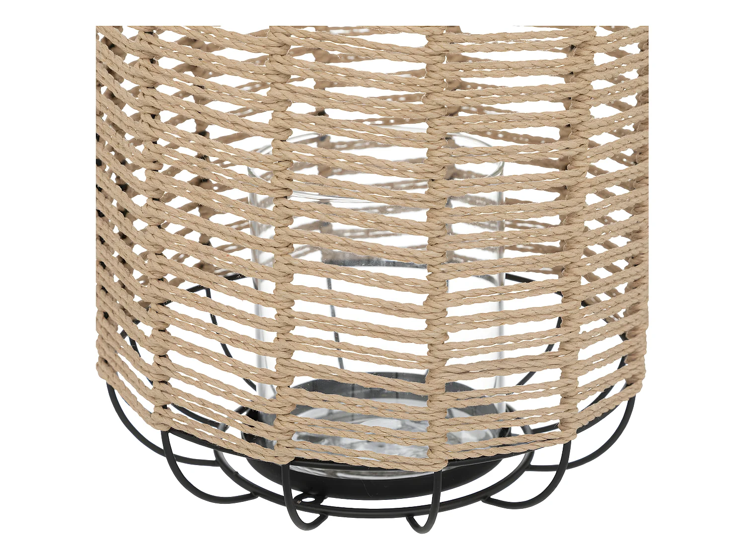 Lanterne Photophore en Métal et Corde Bougeoir en Verre  D 22 x H 27,5 cm