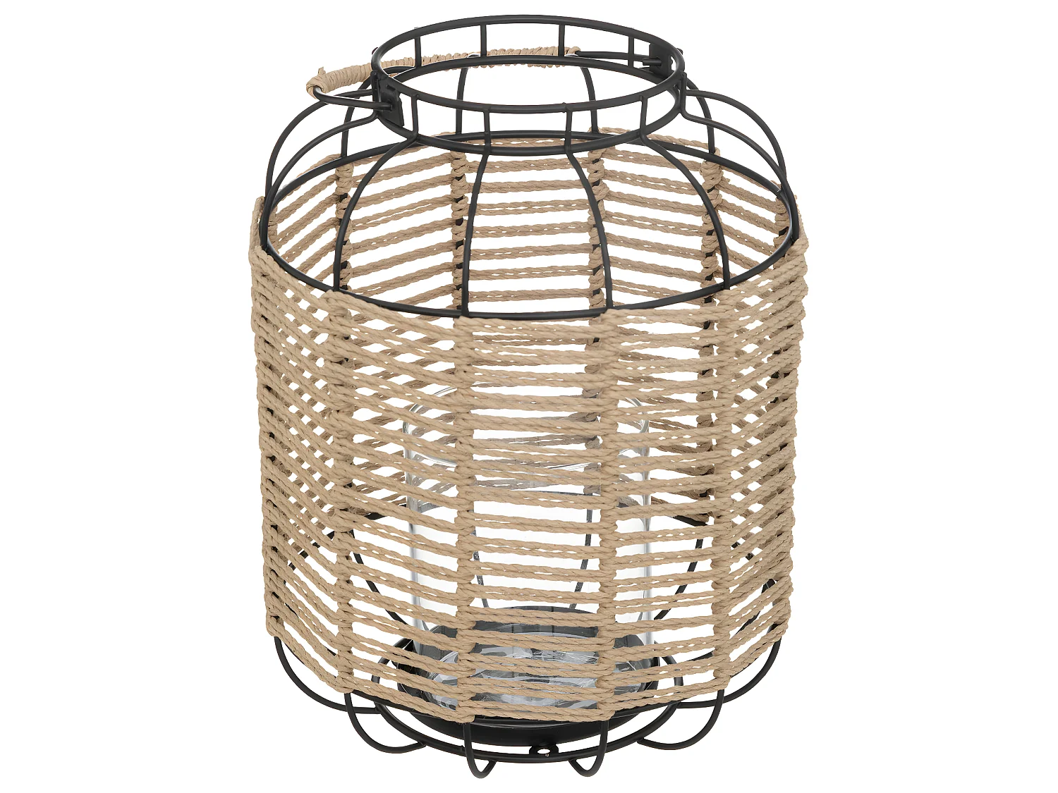 Lanterne Photophore en Métal et Corde Bougeoir en Verre  D 22 x H 27,5 cm